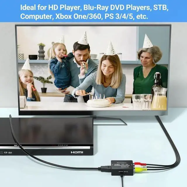 Alt view image 2 of 4 - HDMI to AV Converter, HDMI to RCA Converter, Supports PAL/NTSC for Apple TV, Roku, Fire Stick, Blu-ray, DVD Player, Older TV, Projector, (with Male RCA and HDMI Cables)
