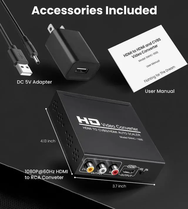 Alt view image 4 of 7 - HDMI to RCA and HDMI Adapter Converter, 3RCA CVBS AV Composite Video Audio Adapter/Splitter, with PowerAdapter Support 1080P, PAL, NTSC, for HD TV, Older TV,Camera, Monitor, etc(Black)