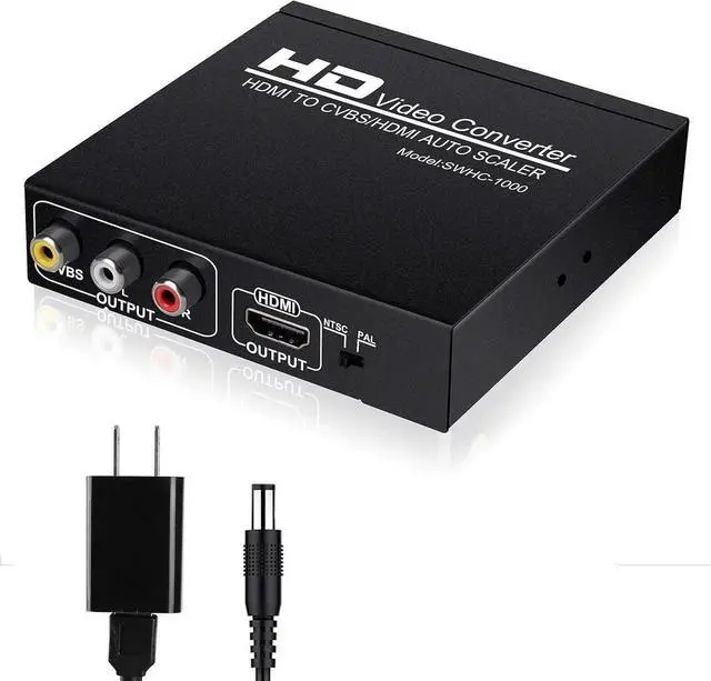Main image of HDMI to RCA and HDMI Adapter Converter, 3RCA CVBS AV Composite Video Audio Adapter/Splitter, with PowerAdapter Support 1080P, PAL, NTSC, for HD TV, Older TV,Camera, Monitor, etc(Black)