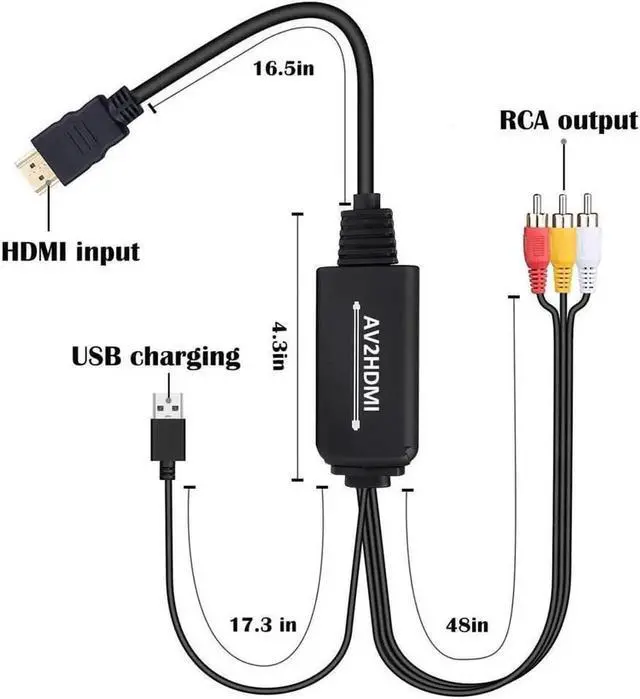 Alt view image 4 of 7 - Digitblue RCA to HDMI Converter, AV to HDMI Adapter Cable, 3RCA CVBS Composite to Audio Video Converter Supporting PAL NTSC 1080P for PC Laptop,Xbox,PS3,PS4,TV,STB,VH, VCR Camera DVD Players