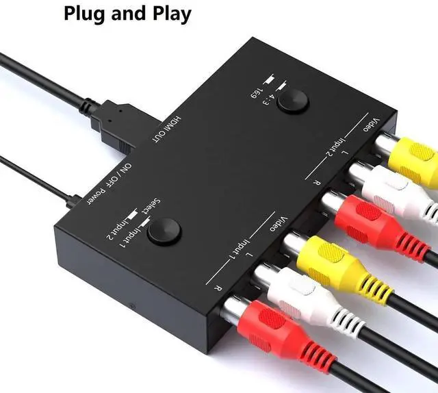 Alt view image 7 of 7 - 2 AV to HDMI, 1080P/720P TV 2 Way RCA Composite CVBS AV Switch to HDMI Video Audio Converter Adapter Support 4:3/16:9 Switching, for Sega Xbox PS2 PS3 N64 NGC SNES WII VHS VCR Camera DVD