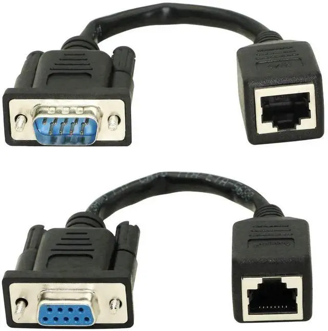 Main image of DB9 RS232 to RJ45 Extender, DB9 9-Pin Serial Port Female&Male to RJ45 CAT5 CAT6 Ethernet LAN Extend Adapter Cable-2pcs (2-Cable)