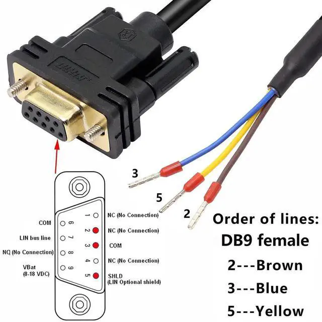 Alt view image 5 of 6 - DB9 Connector RS232 Serial Port Cable DB9 Adapters Solderless 9-Pin COM Port Breakout Replacement Cable Order:235 (Female) -1.5m/4.92Feet