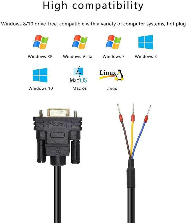 Alt view image 2 of 6 - DB9 Connector RS232 Serial Port Cable DB9 Adapters Solderless 9-Pin COM Port Breakout Replacement Cable Order:235 (Female) -1.5m/4.92Feet