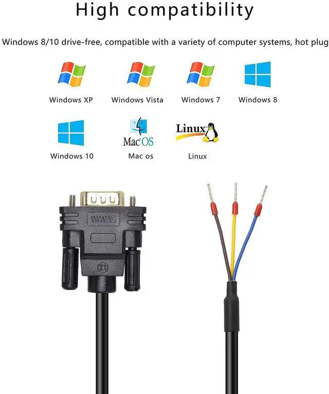 Alt view image 3 of 6 - DB9 Connector RS232 Serial Port Cable DB9 Adapters Solderless 9-Pin COM port Breakout Replacement Cable Order:235 (male) -1.5m/4.92Feet