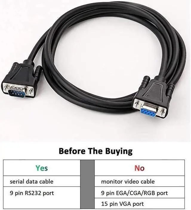 Alt view image 4 of 7 - DB9 RS232 Serial Cable Male to Female Extension Null Modem Cord Cross TXRX line for Data Communication 6 Feet Black