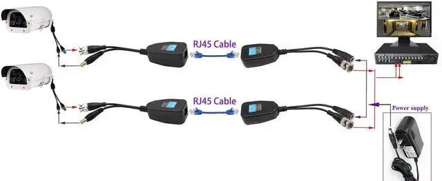 Alt view image 6 of 7 - Video Balun RJ45 to BNC Transceiver Transmitter HD-CVI/TVI/AHD/CVBS with DC Power Connector for 1080P 3MP 4MP 5MP 8MP CCTV Security DVR Surveillance Camera System (4Pairs)