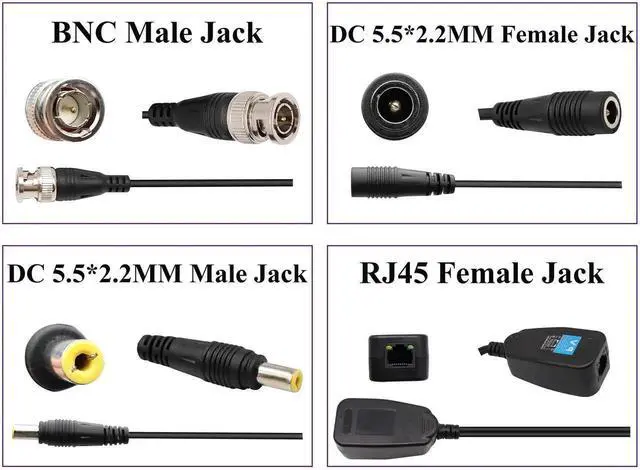 Alt view image 3 of 7 - Video Balun RJ45 to BNC Transceiver Transmitter HD-CVI/TVI/AHD/CVBS with DC Power Connector for 1080P 3MP 4MP 5MP 8MP CCTV Security DVR Surveillance Camera System (4Pairs)