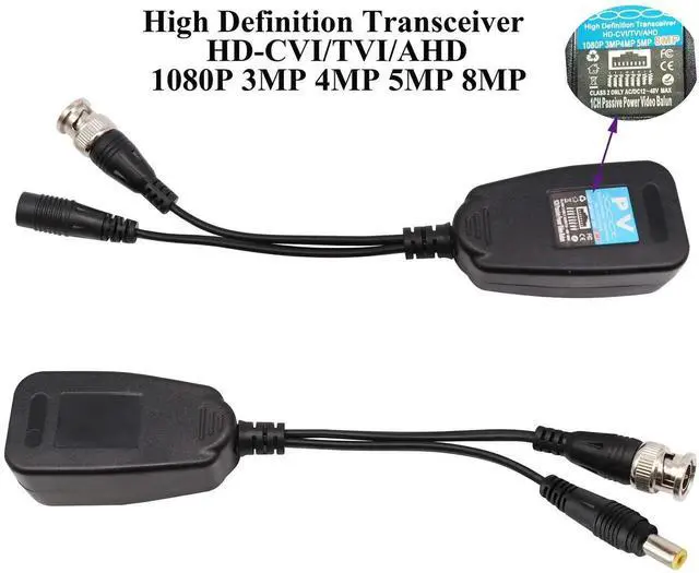 Alt view image 2 of 7 - Video Balun RJ45 to BNC Transceiver Transmitter HD-CVI/TVI/AHD/CVBS with DC Power Connector for 1080P 3MP 4MP 5MP 8MP CCTV Security DVR Surveillance Camera System (4Pairs)