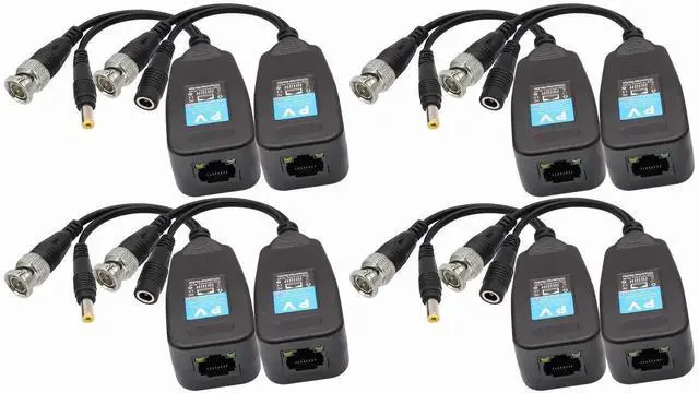 Main image of Video Balun RJ45 to BNC Transceiver Transmitter HD-CVI/TVI/AHD/CVBS with DC Power Connector for 1080P 3MP 4MP 5MP 8MP CCTV Security DVR Surveillance Camera System (4Pairs)