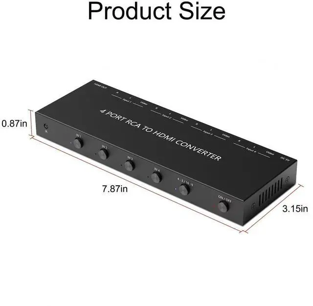 Alt view image 4 of 7 - 4 AV to HDMI, 1080P/720P 4 Way RCA Composite CVBS AV Switch to HDMI Converter Adapter Support 4:3/16:9 Switching, for Sega Xbox PS1 PS2 PS3 N64 NGC SNES WII VHS VCR Camera DVD with Remote