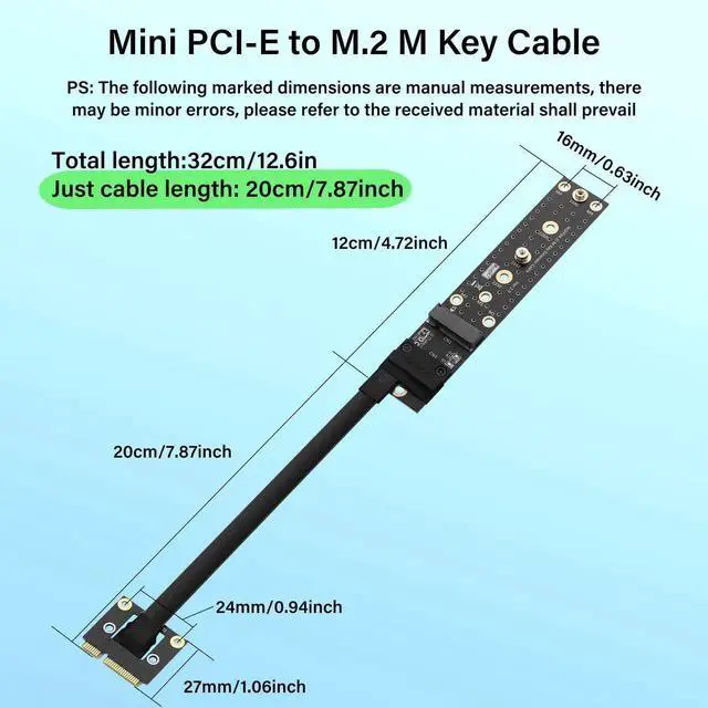 Alt view image 2 of 6 - Mini PCIE to NGFF M.2 M Key Extender Cable MPCIE Male to M2 Female NVME SSD Riser Cable