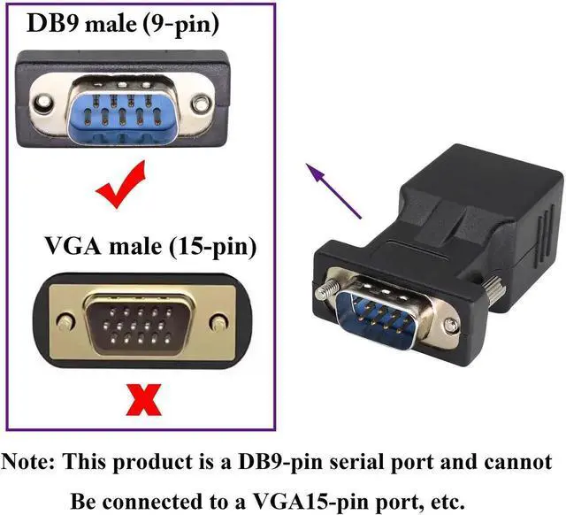 Alt view image 5 of 7 - RJ45 to DB9 RS232 Adapter 9-Pin Serial Port RS232 Male to RJ45 Female CAT5 CAT6 Ethernet LAN Extend Converter, Network to DB9 Serial Port Coupler Extender Adapter (2 Pack-Male)