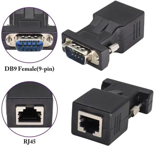 Alt view image 4 of 7 - RJ45 to DB9 RS232 Adapter 9-Pin Serial Port RS232 Male to RJ45 Female CAT5 CAT6 Ethernet LAN Extend Converter, Network to DB9 Serial Port Coupler Extender Adapter (2 Pack-Male)