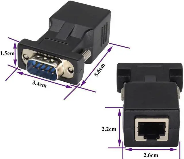 Alt view image 2 of 7 - RJ45 to DB9 RS232 Adapter 9-Pin Serial Port RS232 Male to RJ45 Female CAT5 CAT6 Ethernet LAN Extend Converter, Network to DB9 Serial Port Coupler Extender Adapter (2 Pack-Male)