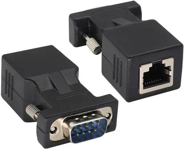 Main image of RJ45 to DB9 RS232 Adapter 9-Pin Serial Port RS232 Male to RJ45 Female CAT5 CAT6 Ethernet LAN Extend Converter, Network to DB9 Serial Port Coupler Extender Adapter (2 Pack-Male)