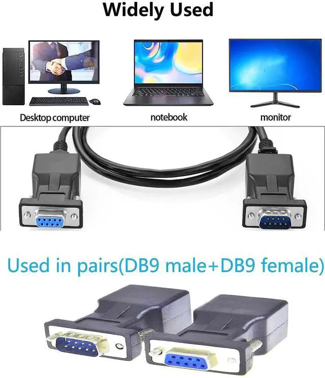 Alt view image 2 of 6 - RS232 DB9 to RJ45 Serial Adapter DB9 Male to RJ45 Female Serial Converter and DB9 Female to RJ45 Female Serial Coupler LAN Ethernet Cat5e Cat6 Extender Adapter 2pcs