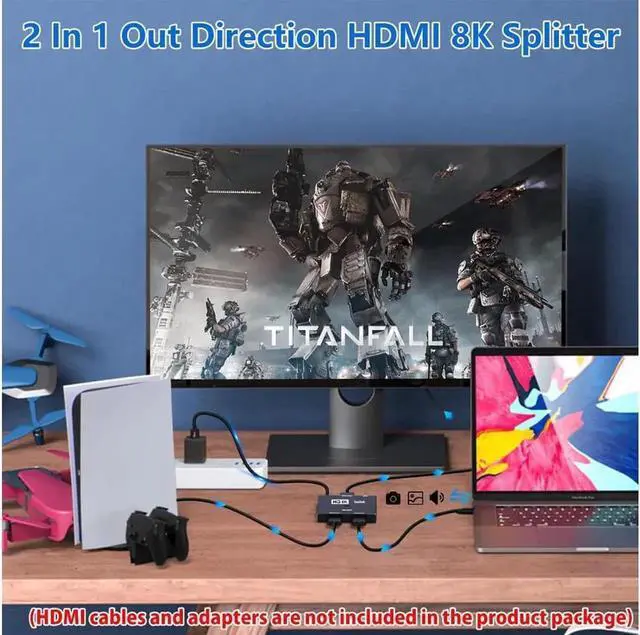 Alt view image 7 of 7 - HDMI Switch 8K 2 in 1 Out Directional HDMI 2.1 Splitter 8K 60Hz/ 4K 120Hz Converter 48Gbps High-Speed Transmission Splitter Compatible with Xbox PS3/4/5 Projectors Monitors