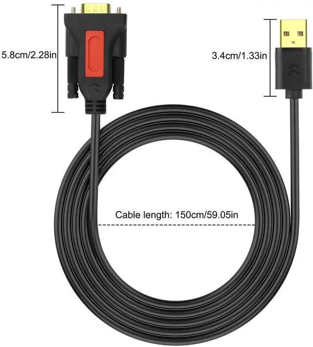 Alt view image 2 of 6 - USB to RS232 DB9 Serial Adapter Cable USB A Male to D-SUB 9-Pin Male Converter Cord with Gold Plated Support Winows11/10/8.1/8/7 Vista/XP and Mac OS -1.5M/4.29FT