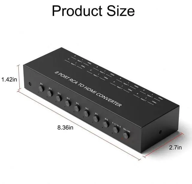 Alt view image 5 of 7 - 8 AV to HDMI Converter, 1080P/720P 8 Way RCA Composite CVBS AV Switch to HDMI Converter Adapter Support 4:3/16:9 Switch for Sega Xbox PS1 PS2 PS3 N64 NGC SNES WII VHS VCR Camera DVD