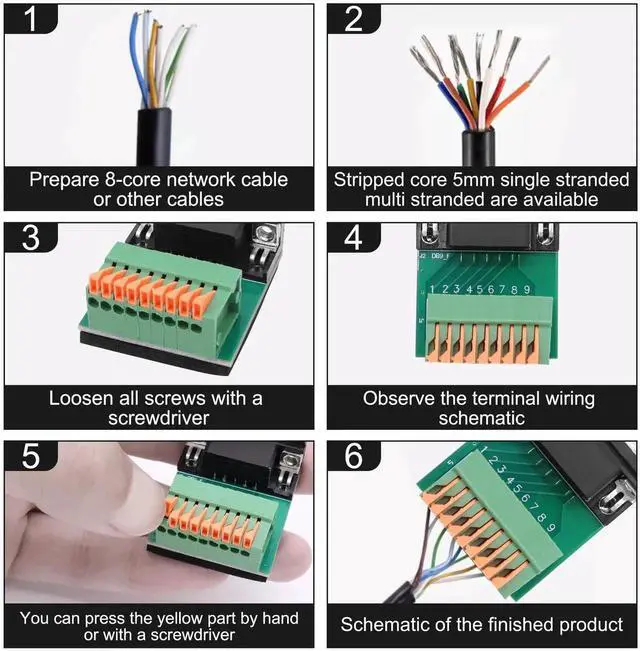 Alt view image 7 of 7 - DB9 Solderless Adapter RS232 D-SUB Serial to 9-pin Port Spring Terminal Crimp Connector Breakout Board 9 pin Port Adapter Module for Serial Communication Devices (DB9 Female)