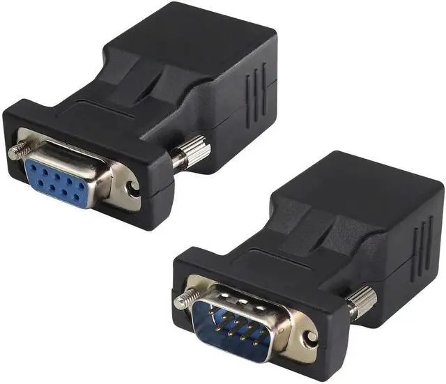 Main image of 2-Pack DB9 to RJ45 Extender - Male & Female - 9Pin Serial Port to Ethernet LAN Network Adapter - Multimedia Video & Extend Transmission Distance - Compatible with DB9 Devices