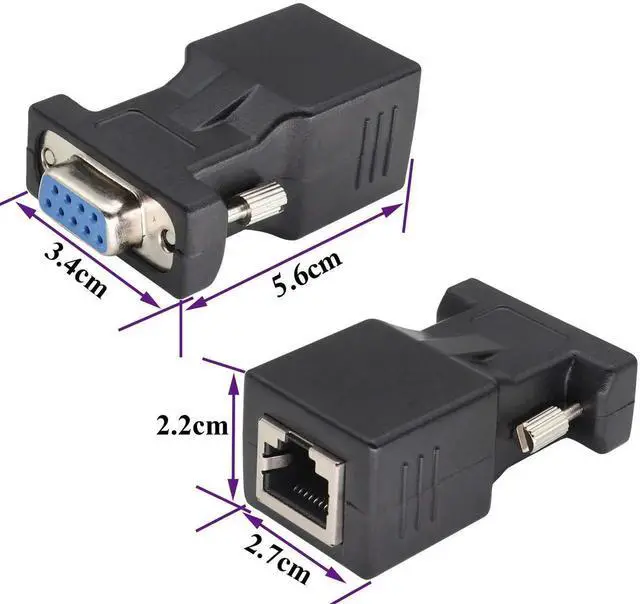 Alt view image 3 of 7 - 2-Pack DB9 to RJ45 Extender - Male & Female - 9Pin Serial Port to Ethernet LAN Network Adapter - Multimedia Video & Extend Transmission Distance - Compatible with DB9 Devices