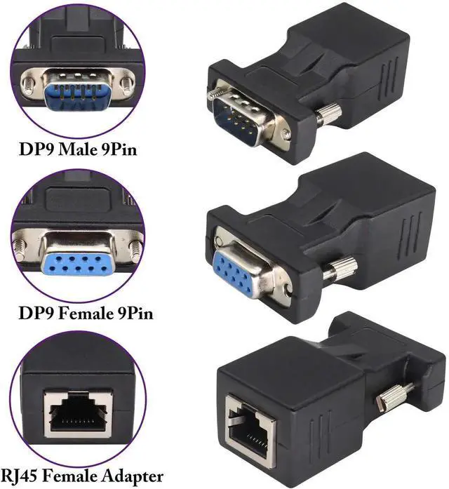 Alt view image 7 of 7 - 2-Pack DB9 to RJ45 Extender - Male & Female - 9Pin Serial Port to Ethernet LAN Network Adapter - Multimedia Video & Extend Transmission Distance - Compatible with DB9 Devices