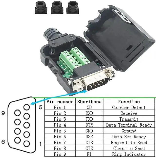 Alt view image 6 of 7 - DB9 Breakout Connector to Wiring Solderless Terminal RS232 D-SUB Male Serial Adapter 9pin Port Breakout Board Black Rubber Core with Case,Screwdriver,Nuts