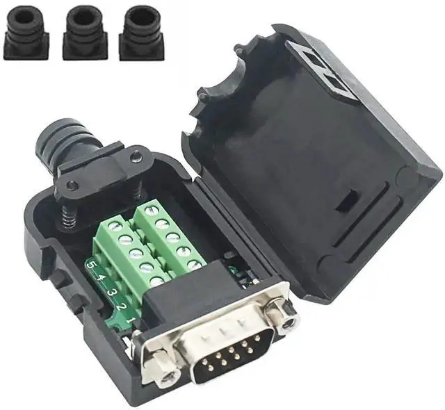 Main image of DB9 Breakout Connector to Wiring Solderless Terminal RS232 D-SUB Male Serial Adapter 9pin Port Breakout Board Black Rubber Core with Case,Screwdriver,Nuts