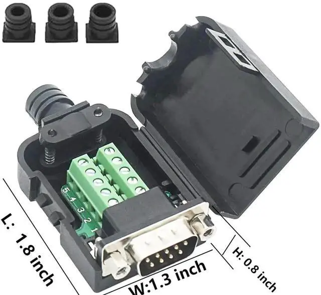 Alt view image 7 of 7 - DB9 Breakout Connector to Wiring Solderless Terminal RS232 D-SUB Male Serial Adapter 9pin Port Breakout Board Black Rubber Core with Case,Screwdriver,Nuts