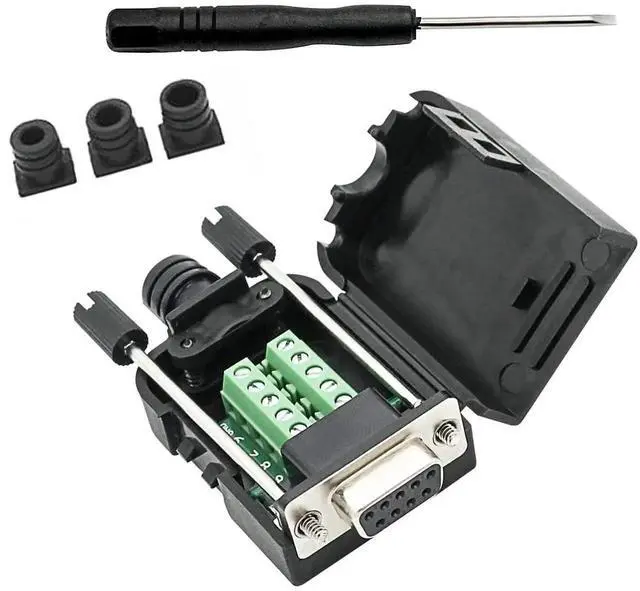 Alt view image 2 of 7 - DB9 Breakout Connector to Wiring Solderless Terminal RS232 D-SUB Female Serial Adapter 9pin Port Breakout Board Black Rubber Core with Case,Screwdriver,Long Bolts