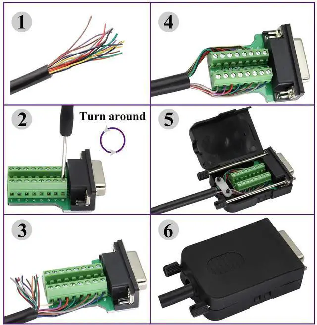 Alt view image 5 of 7 - 2-Pack DB15 Screw Terminal Block Adapter, 15 Pin 2 Row DB15 Female to 16 Pin/Way Female Terminal Board, Black