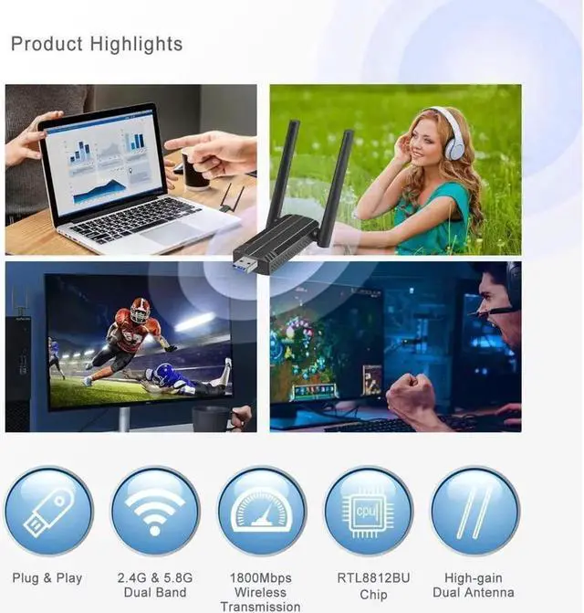 Alt view image 6 of 6 - Wireless Adapter, USB 3.0 WiFi 6 Adapter for PC - 802.11ax AX1800 PC WiFi Adapter for Desktop Laptop Dual Band Wireless Adapter WiFi Dongle for Windows 7/10/11 Wireless Network Adapter for PC Computer