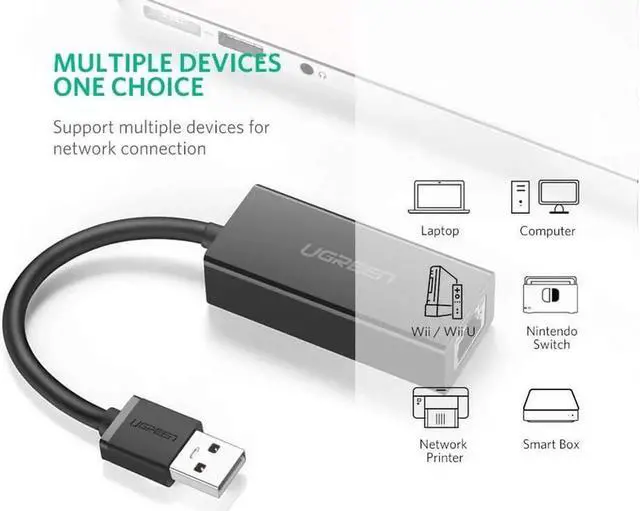 Alt view image 6 of 7 - UGREEN Ethernet Adapter USB 2.0 to 10/100 Network RJ45 Lan Wired Adapter for Nintendo Switch, Wii, Wii U, Macbook, Chromebook, Windows 10, 8.1, Mac OS, Surface Pro, Linux ASIX AX88772 Chipset (Black)