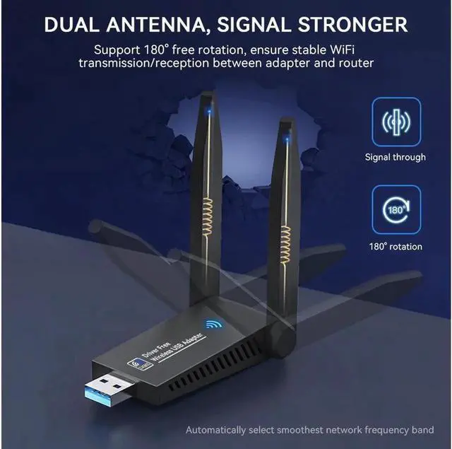 Alt view image 2 of 7 - Dual Band WiFi + Bluetooth 5.0 Wireless Network Card USB 3.0 1300M 802.11ac Adapter AC1300 With Antenna For Laptop PC 2.4GHz + 5.8GHz Mini Dongle