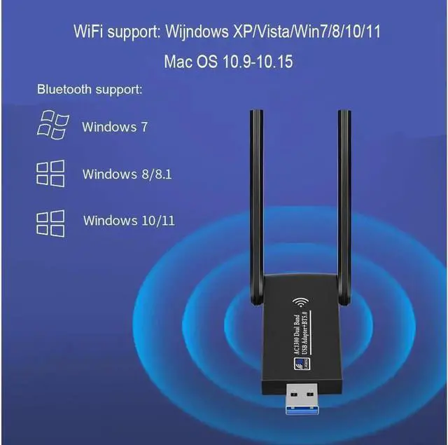 Alt view image 4 of 7 - Dual Band WiFi + Bluetooth 5.0 Wireless Network Card USB 3.0 1300M 802.11ac Adapter AC1300 With Antenna For Laptop PC 2.4GHz + 5.8GHz Mini Dongle