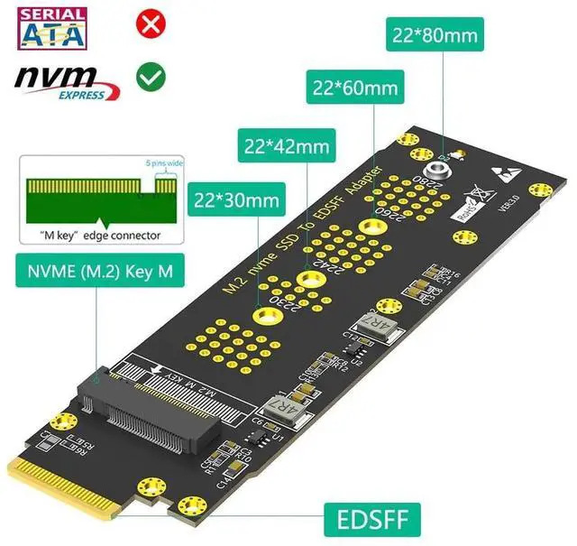Alt view image 4 of 7 - New Version U.2 SFF-8639 to NVMe Ruler 1U GEN-Z EDSFF Short SSD E1.S Adapter