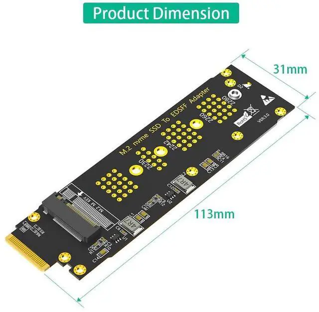 Alt view image 5 of 7 - New Version U.2 SFF-8639 to NVMe Ruler 1U GEN-Z EDSFF Short SSD E1.S Adapter