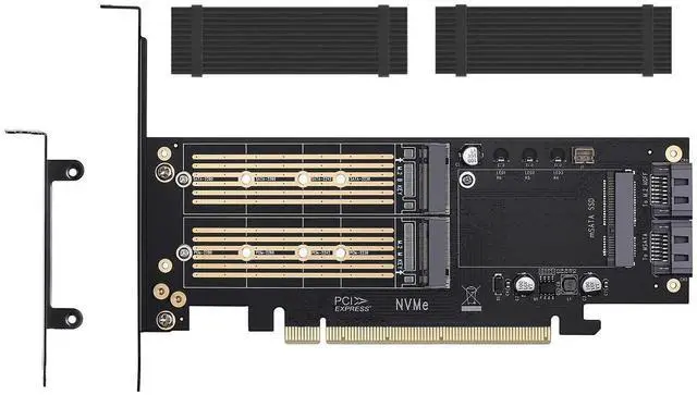 Alt view image 6 of 7 - 3 in 1 M.2 and mSATA SSD Adapter Card for NVME to PCIE, SATA III, and mSATA (With 2 Aluminum Heatsink)