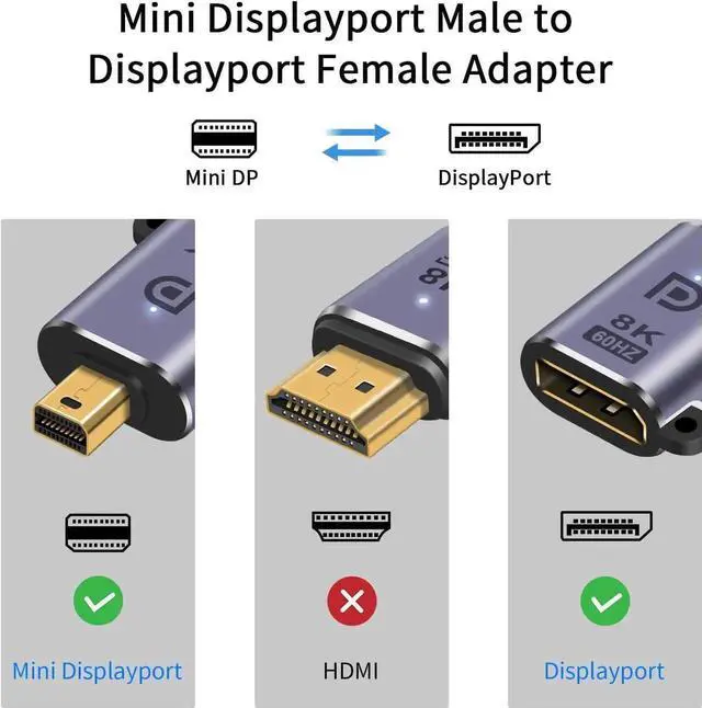 Alt view image 5 of 7 - Mini Displayport to Displayport Adapter 8K, Mini DP to DP 1.4V Adapter, 8K@60hz Resolution Male to Female Extension Mini Displayport Adapter for MacBook, Surface Pro, 2Pack