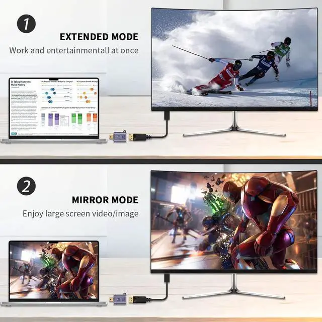 Alt view image 3 of 7 - Mini Displayport to Displayport Adapter 8K, Mini DP to DP 1.4V Adapter, 8K@60hz Resolution Male to Female Extension Mini Displayport Adapter for MacBook, Surface Pro, 2Pack