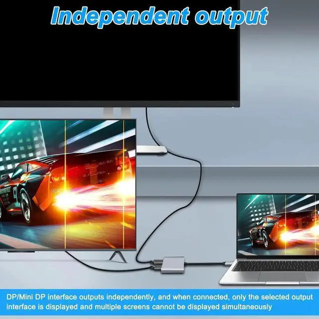 Alt view image 2 of 7 - USB Type C to Mini DP/DP DisplayPort Adapter 4K 2 in 1 Type C Male to DisplayPort & Mini DisplayPort Female Video Converter Cable for Computer Phone Laptop Monitor Displays