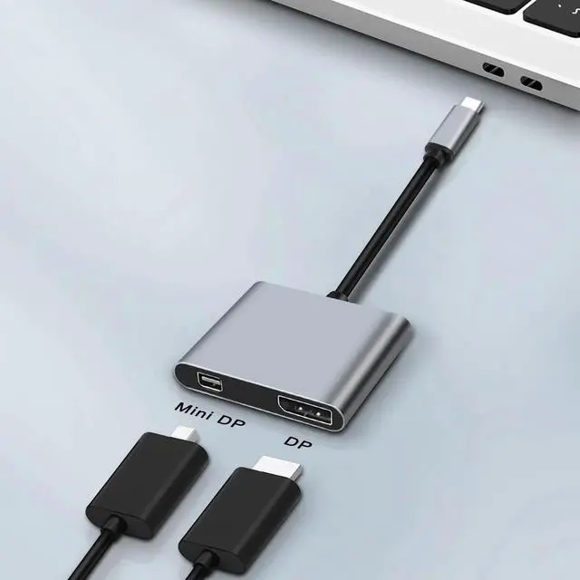 Alt view image 4 of 7 - USB Type C to Mini DP/DP DisplayPort Adapter 4K 2 in 1 Type C Male to DisplayPort & Mini DisplayPort Female Video Converter Cable for Computer Phone Laptop Monitor Displays