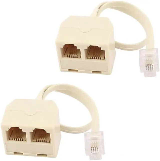 Alt view image 6 of 6 - (2 Pack) Two Way Telephone Splitter,1 Male to 2 Female Converter Cable RJ11 6P4C Telephone Wall Adaptor and Separator,RJ11 6P4C 2 Way Outlet Telephone Jack Line Splitter Adapter Beige