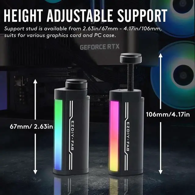 Alt view image 2 of 7 - GPU Support Bracket,5V 3PIN ARGB Graphics Card Brace, GPU Support Stand Adjustable Height,Aluminum Video Card Sag Holder