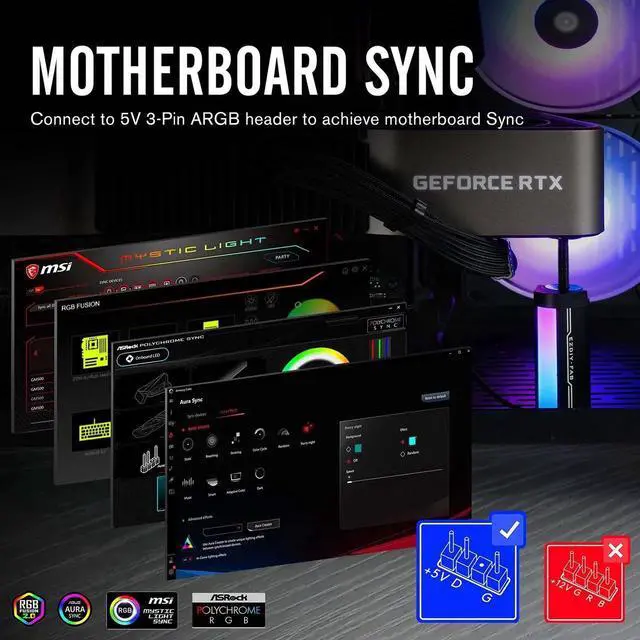 Alt view image 7 of 7 - GPU Support Bracket,5V 3PIN ARGB Graphics Card Brace, GPU Support Stand Adjustable Height,Aluminum Video Card Sag Holder