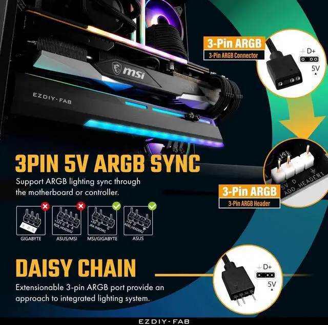 Alt view image 5 of 5 - 5V ARGB GPU Holder Brace Graphics Card GPU Support Video Card Holder Bracket, Strenchable Structure, Video Card Sag Holder/Holster Bracket Support RX7990XTX, RTX4090, Black-341