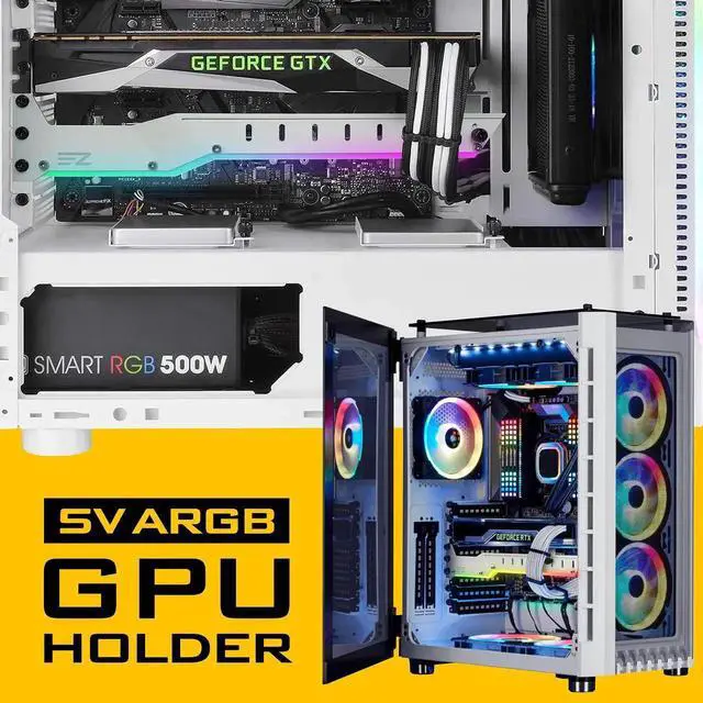 Alt view image 5 of 7 - GPU Holder Brace Graphics Card GPU Support Video Card Holder Bracket with 5V 3 Pin ARGB LED, Video Card Sag Holder/Holster Bracket Support RX6700,RTX3090- 309EZ-White