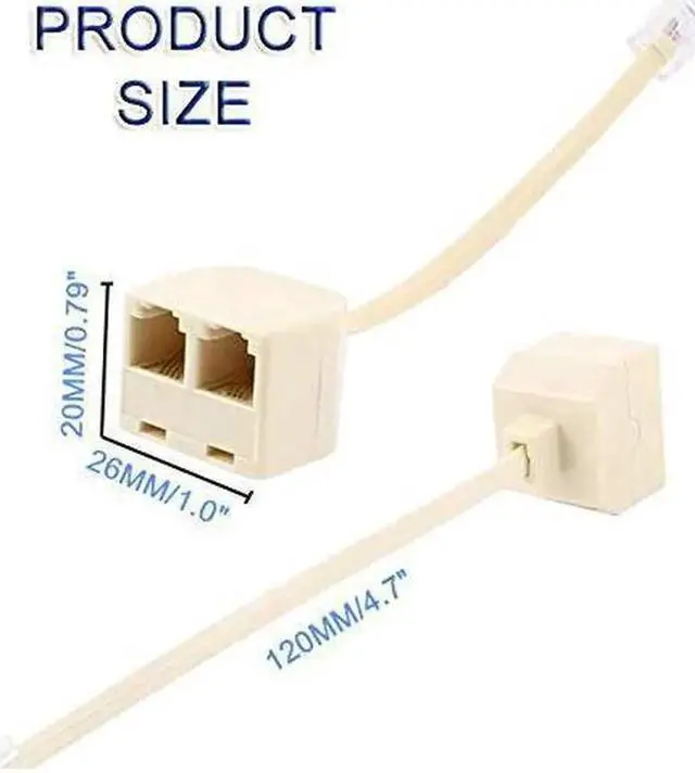 Alt view image 6 of 6 - Telephone Splitters - RJ11 6P4C Two Way 1 Male to 2 Female Outlet Ports Socket Phone Line Converter Cable Wall Adapter Separator for Landline and Fax Ivory